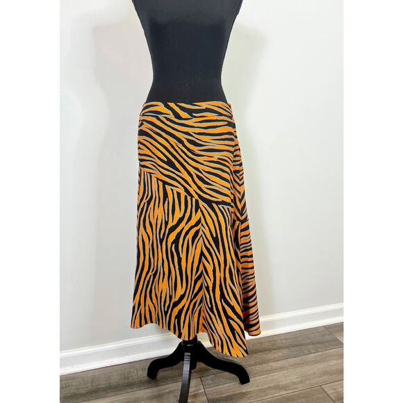 Diane Von Furstenberg Lilo Midi Skirt in Orange Size 10 Animal Print A-Line - Picture 2 of 5